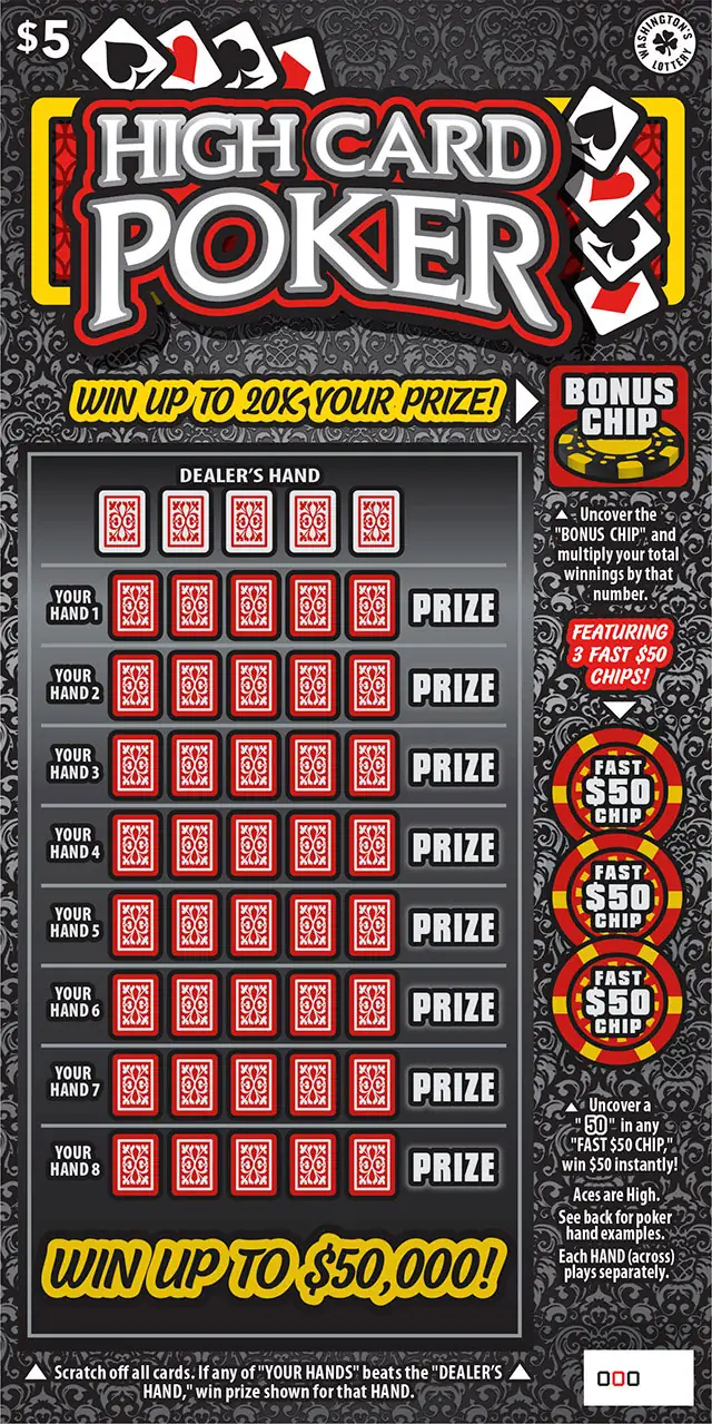 HIGH CARD POKER Washington scratch game ticket