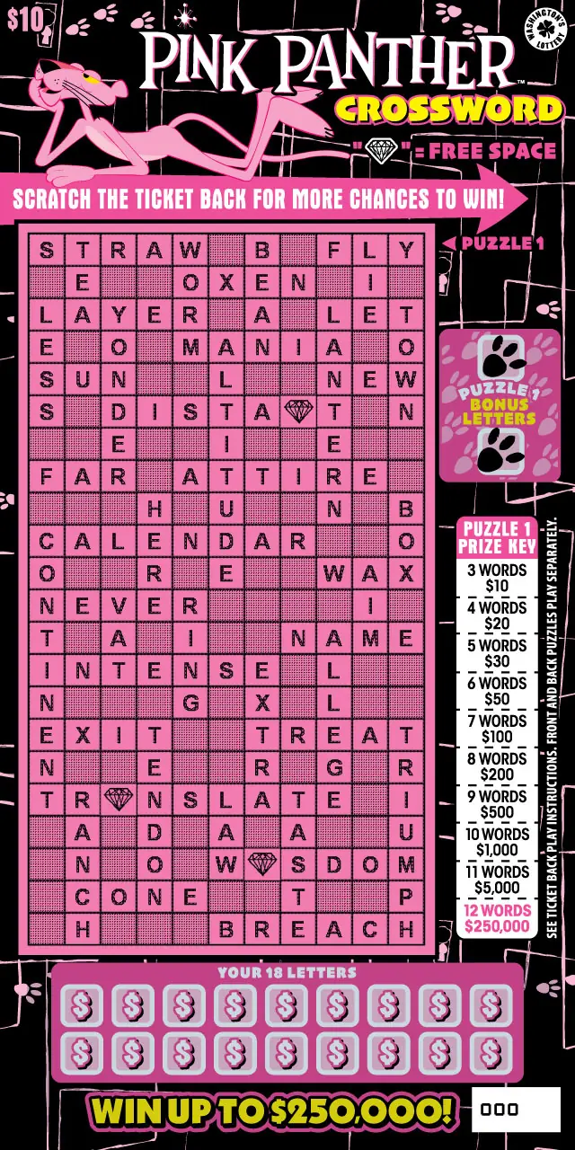 PINK PANTHER CROSSWORD Washington scratch game ticket