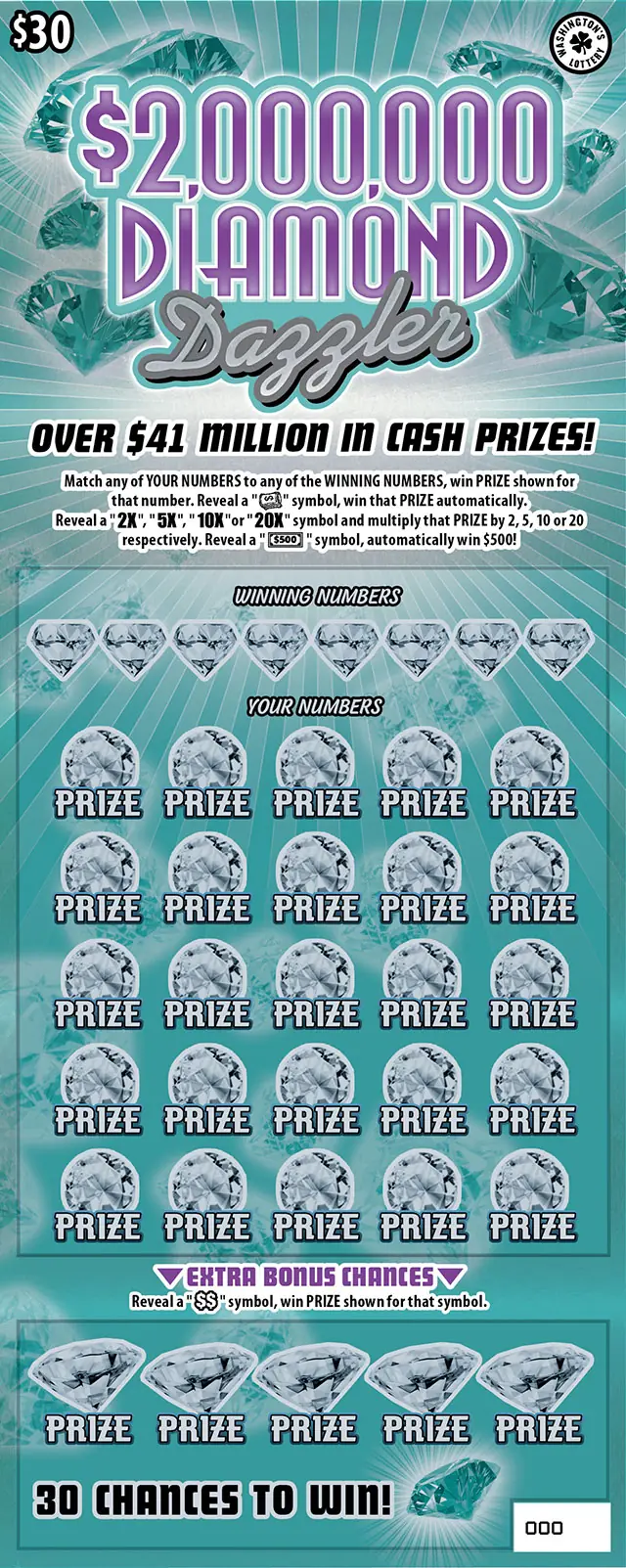 $2,000,000 DIAMOND Dazzler Washington scratch game ticket