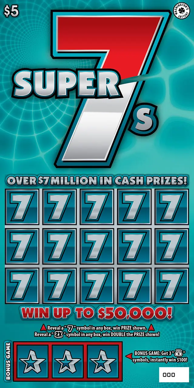 SUPER 7S Washington scratch game ticket