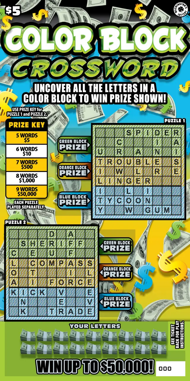 COLOR BLOCK CROSSWORD Washington scratch game ticket