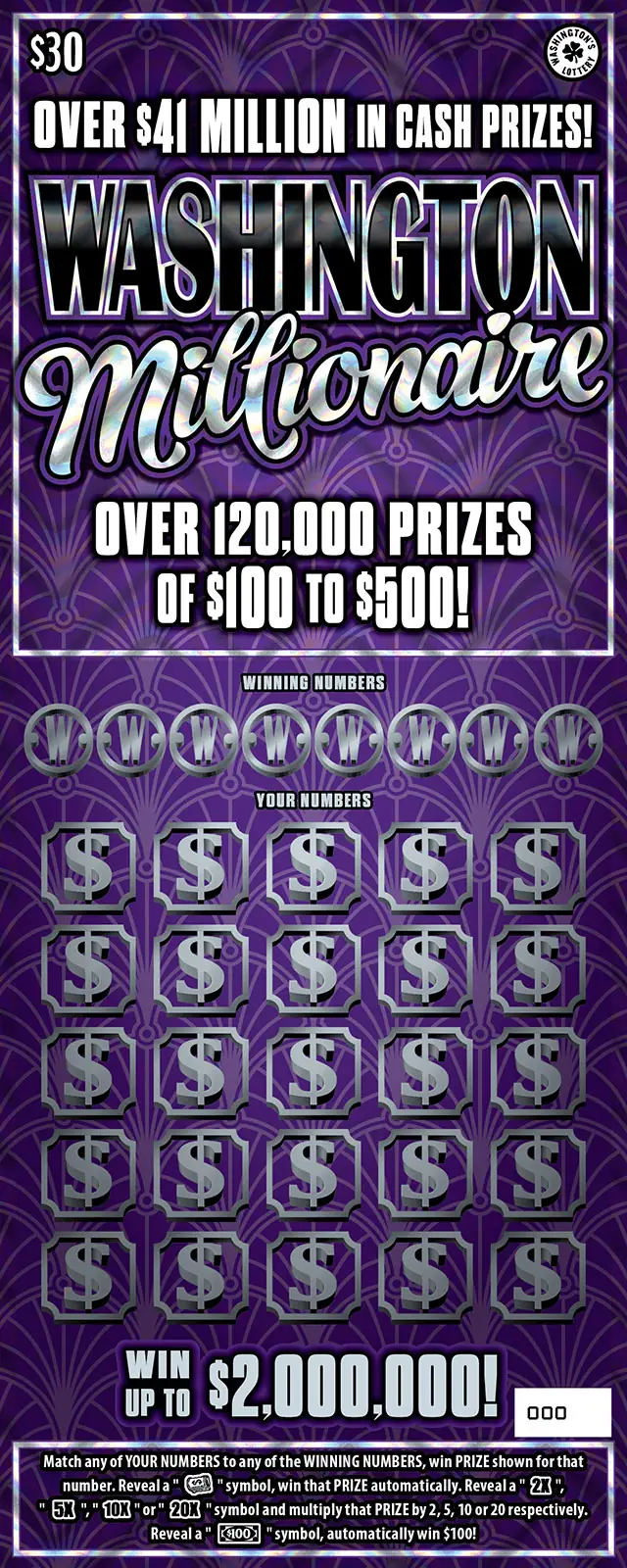 WASHINGTON MILLIONAIRE Washington scratch game ticket