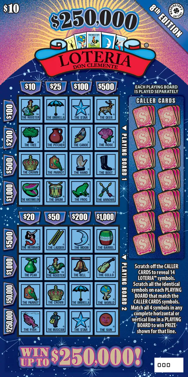 $250,000 LOTERIA 8TH EDITION Washington scratch game ticket
