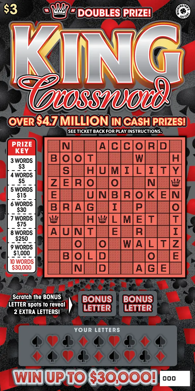 KING CROSSWORD Washington scratch game ticket