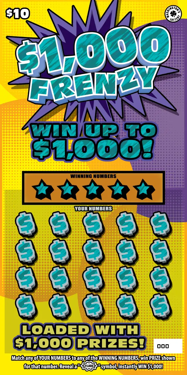 $1,000 FRENZY Washington scratch game ticket