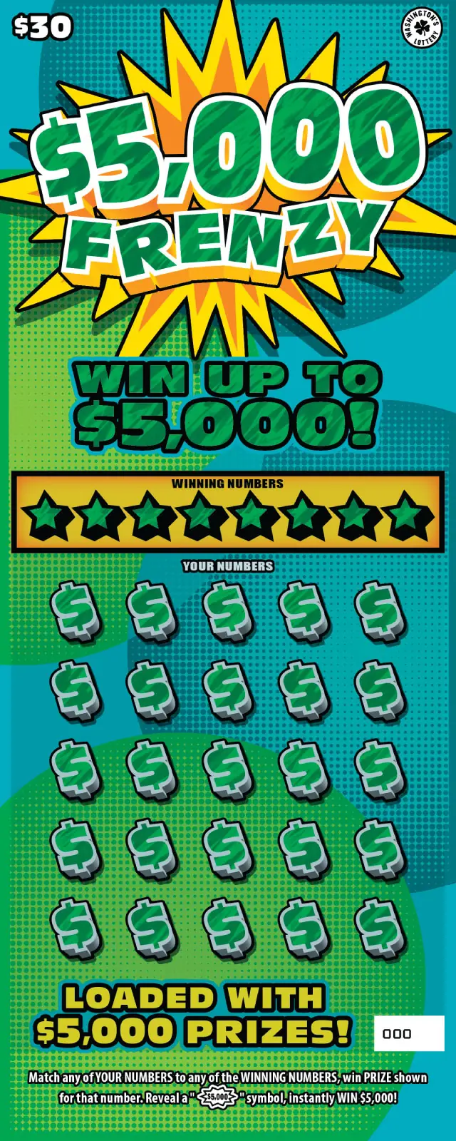 $5,000 FRENZY Washington scratch game ticket