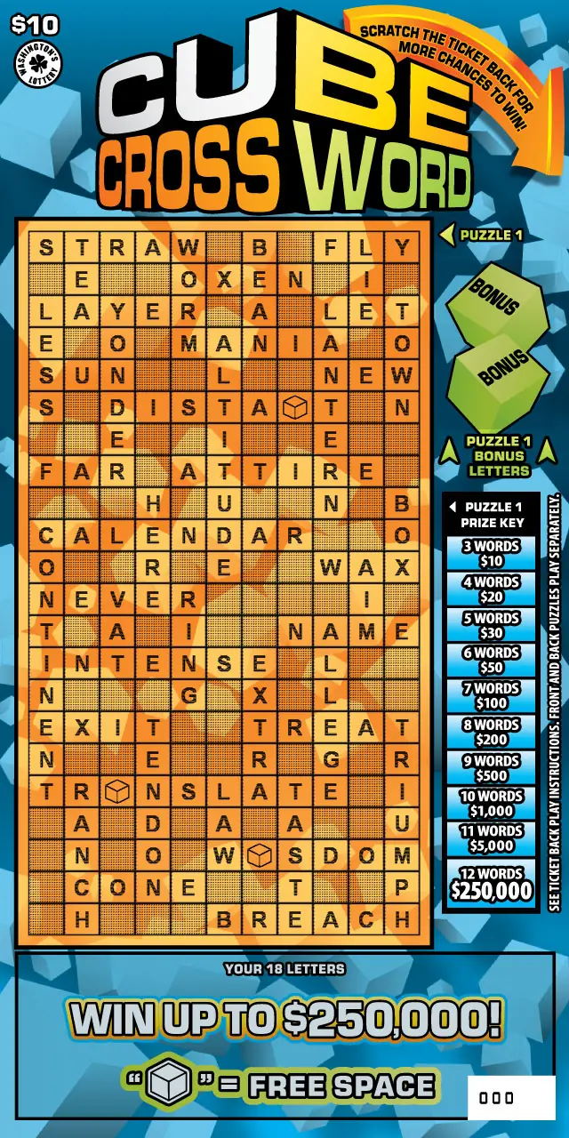 CUBE CROSSWORD Washington scratch game ticket
