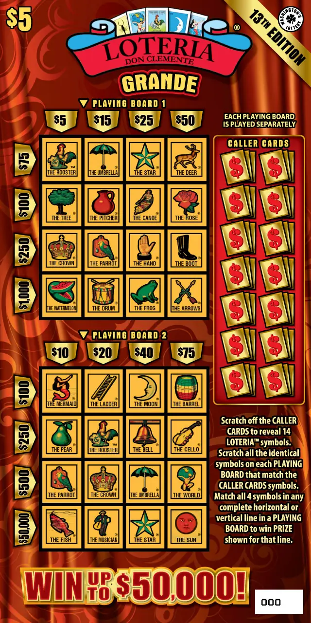 LOTERIA GRANDE 13TH EDITION Washington scratch game ticket