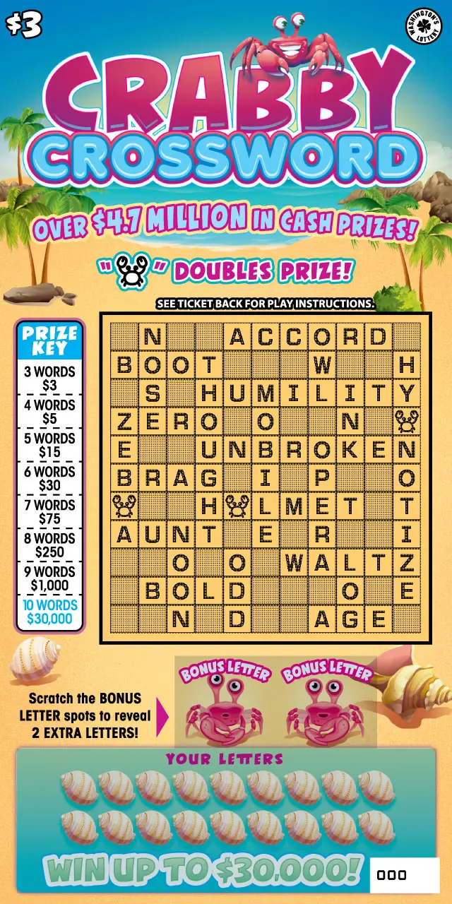 CRABBY CROSSWORD Washington scratch game ticket