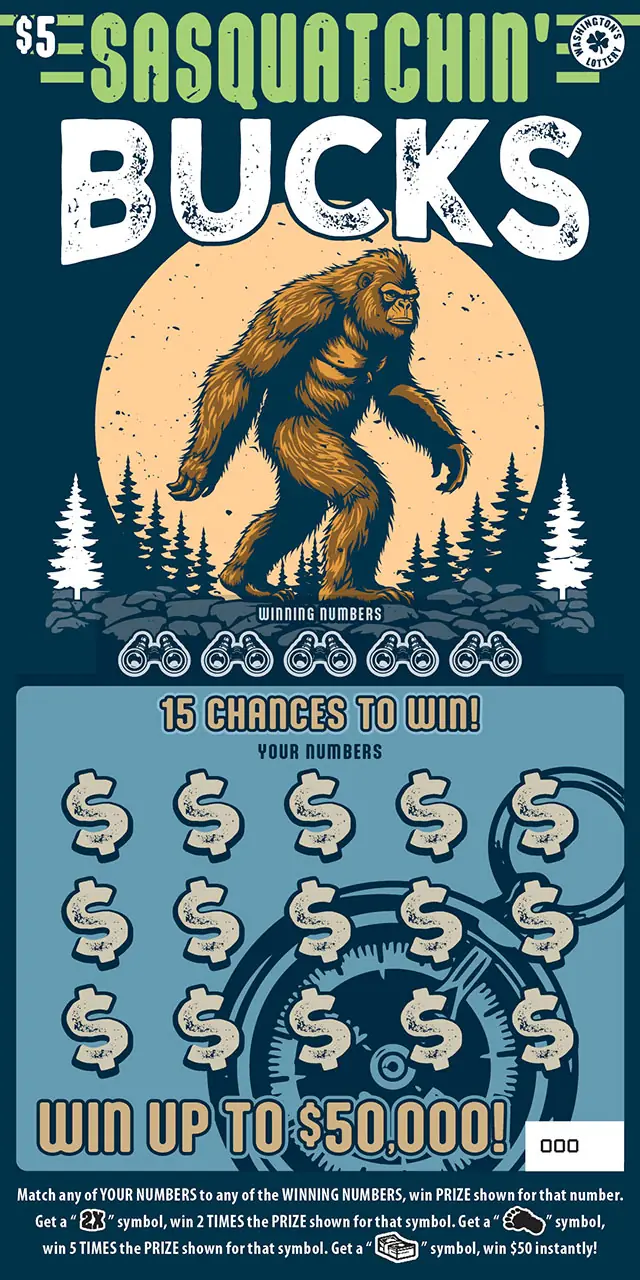 SASQUATCHIN BUCKS Washington scratch game ticket