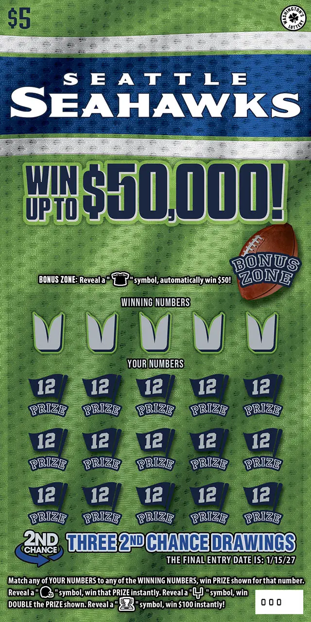 SEATTLE SEAHAWKS Washington scratch game ticket