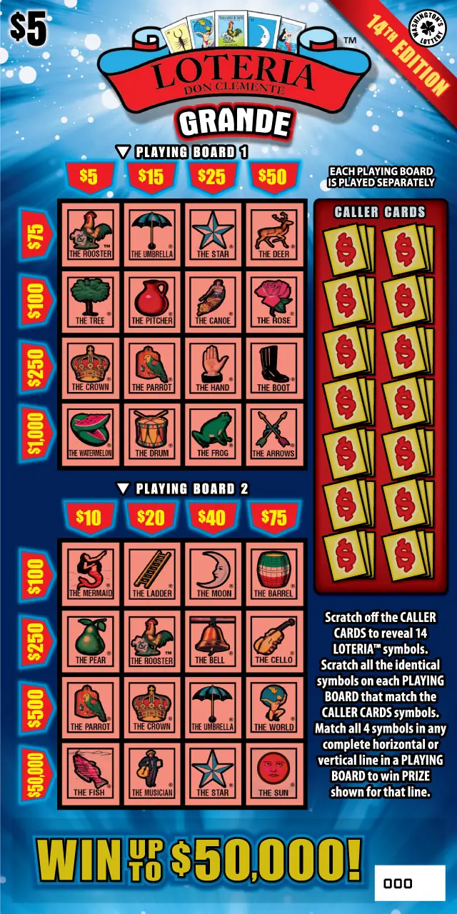 LOTERIA GRANDE 14TH EDITION Washington scratch game ticket