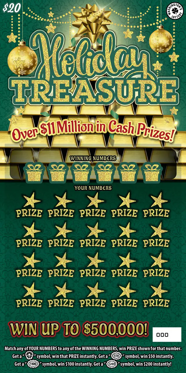 HOLIDAY TREASURE Washington scratch game ticket