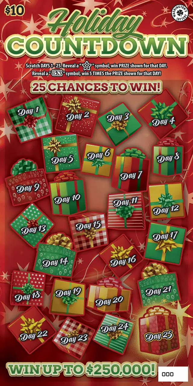 HOLIDAY COUNTDOWN Washington scratch game ticket