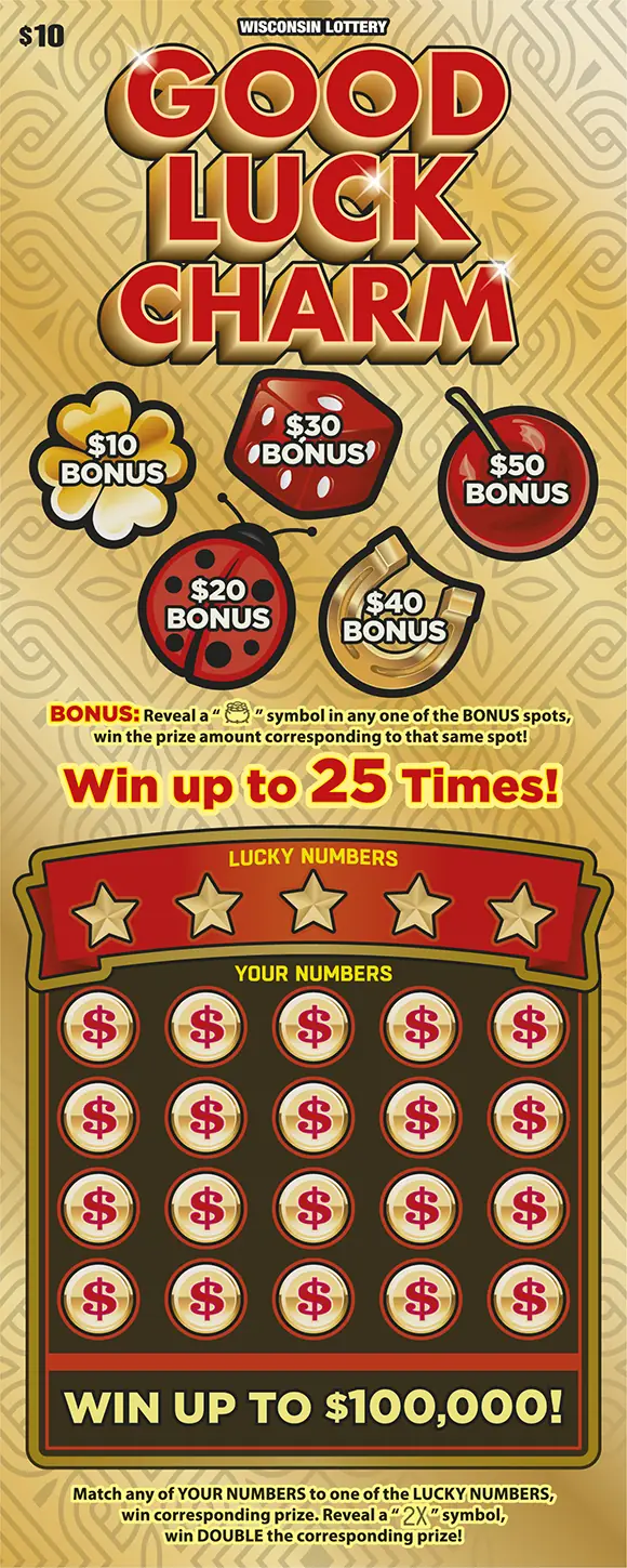 GOOD LUCK CHARM Wisconsin scratch game ticket