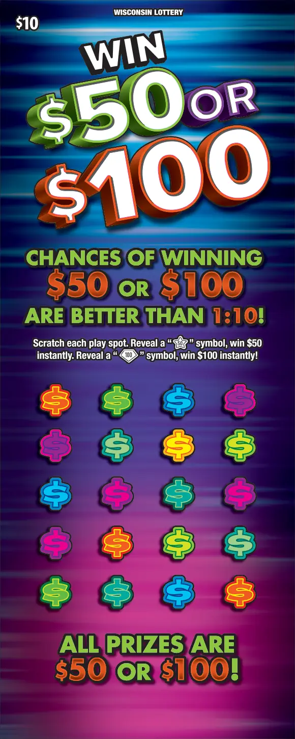WIN $50 OR $100 Wisconsin scratch game ticket