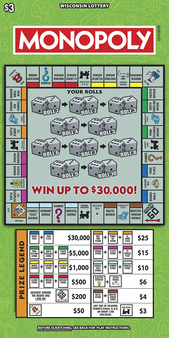 MONOPOLY™ Wisconsin scratch game ticket