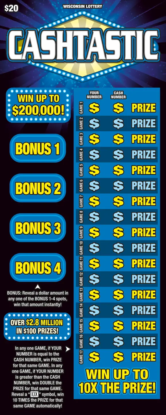 CASHTASTIC Wisconsin scratch game ticket