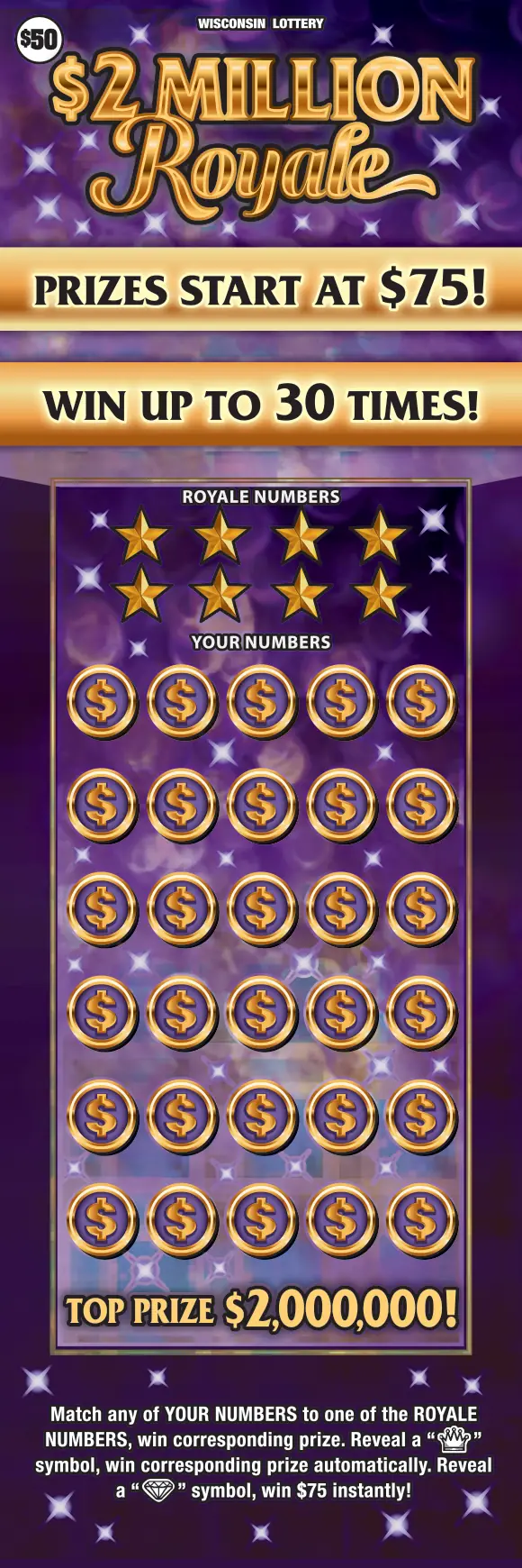 $2 MILLION ROYALE Wisconsin scratch game ticket