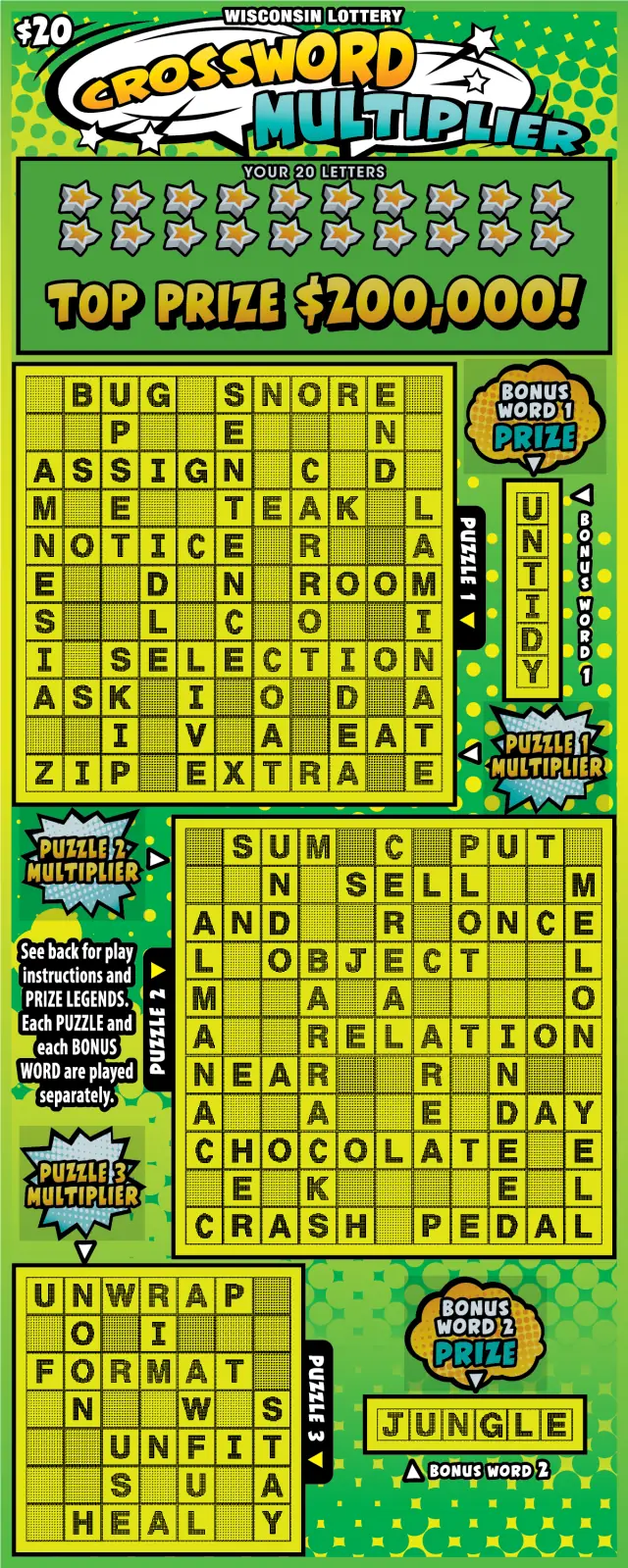 CROSSWORD MULTIPLIER Wisconsin scratch game ticket
