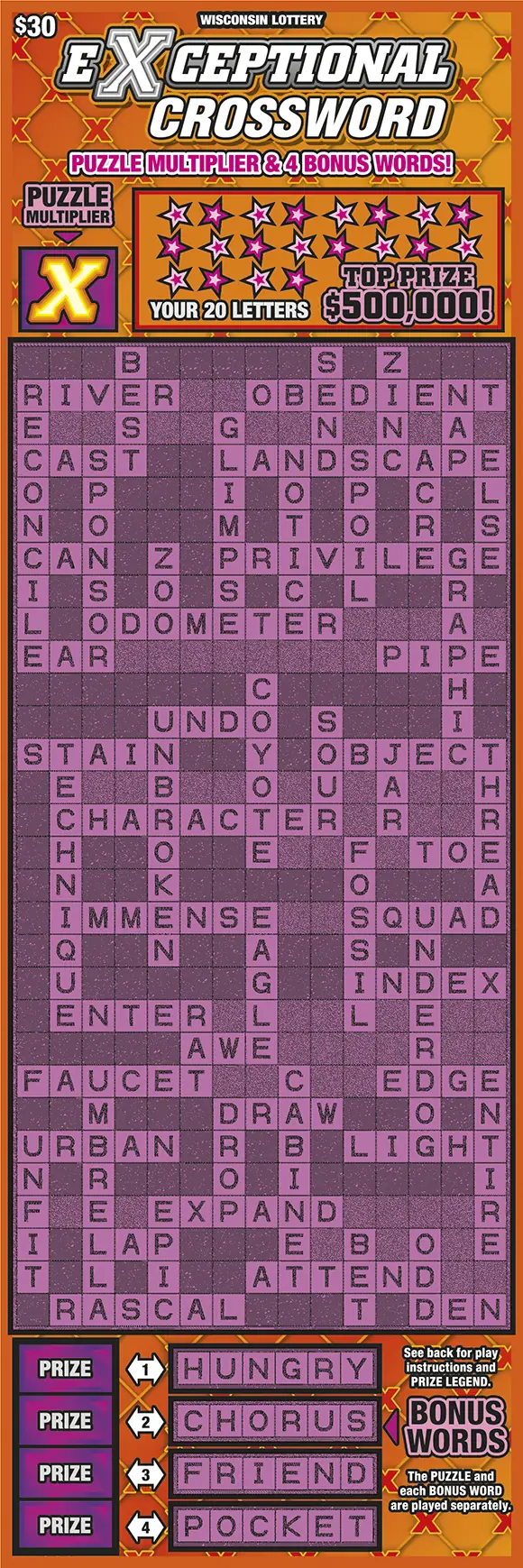 EXCEPTIONAL CROSSWORD Wisconsin scratch game ticket