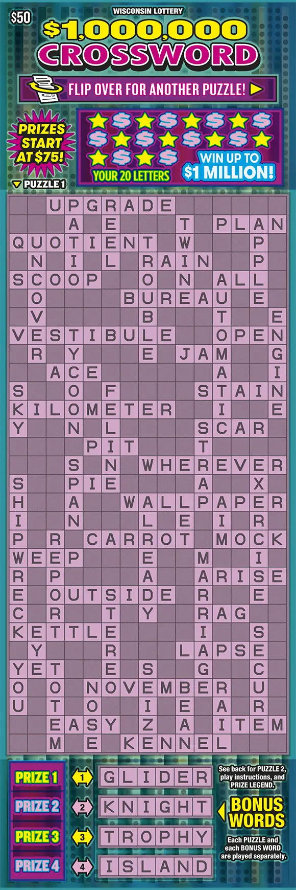 $1,000,000 CROSSWORD Wisconsin scratch game ticket