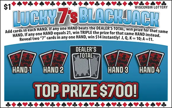 LUCKY 7S BLACKJACK Wisconsin scratch game ticket