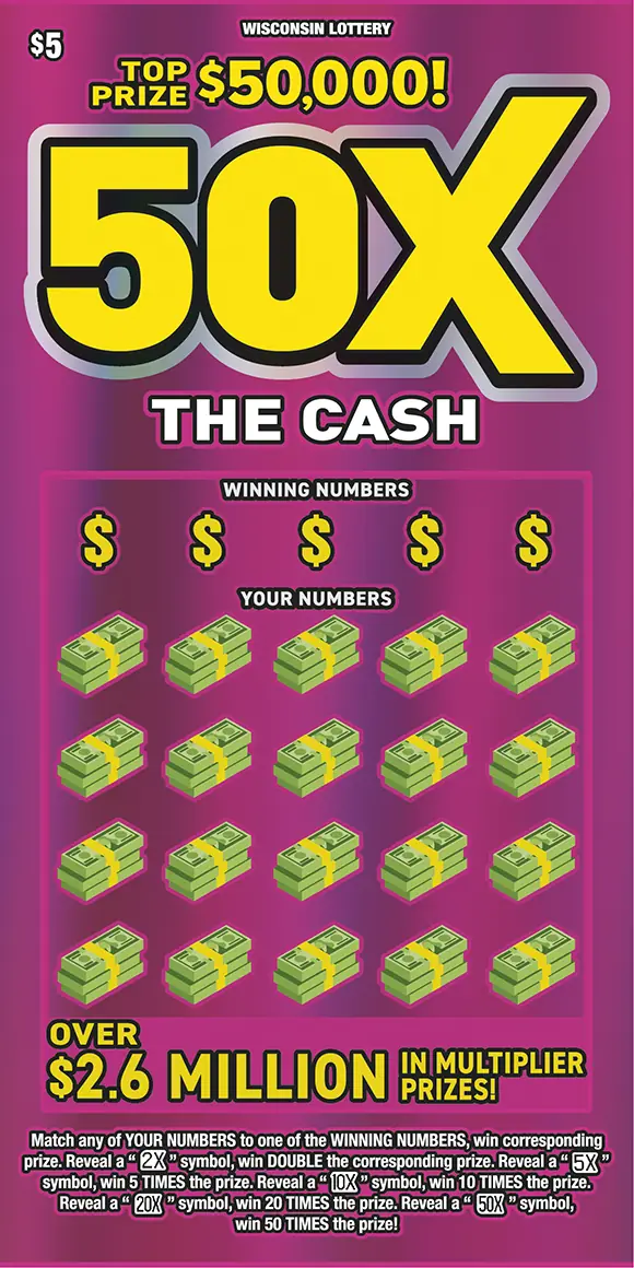 50X THE CASH Wisconsin scratch game ticket