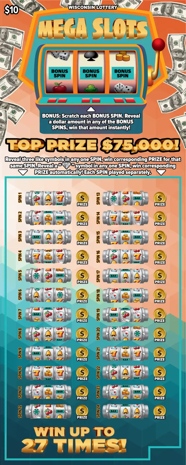 MEGA SLOTS Wisconsin scratch game ticket