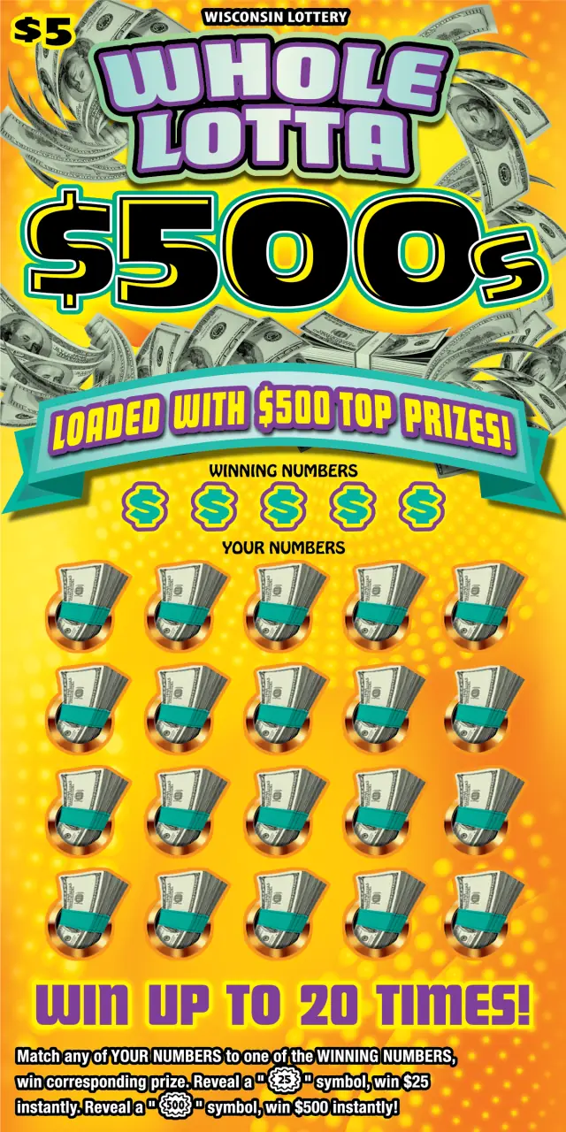 WHOLE LOTTA $500S Wisconsin scratch game ticket