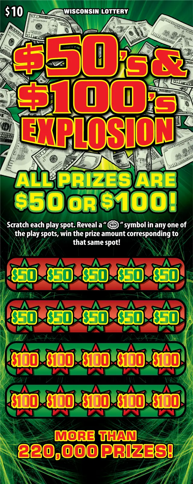 $50S & $100S EXPLOSION Wisconsin scratch game ticket