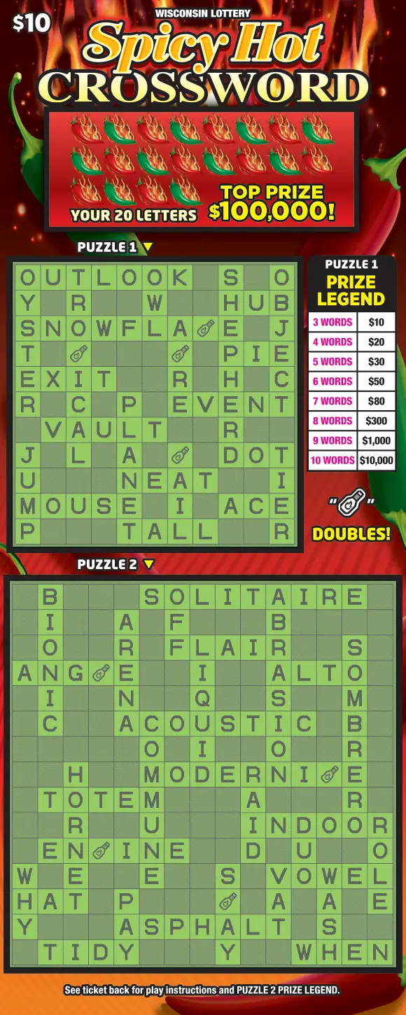 SPICY HOT CROSSWORD Wisconsin scratch game ticket