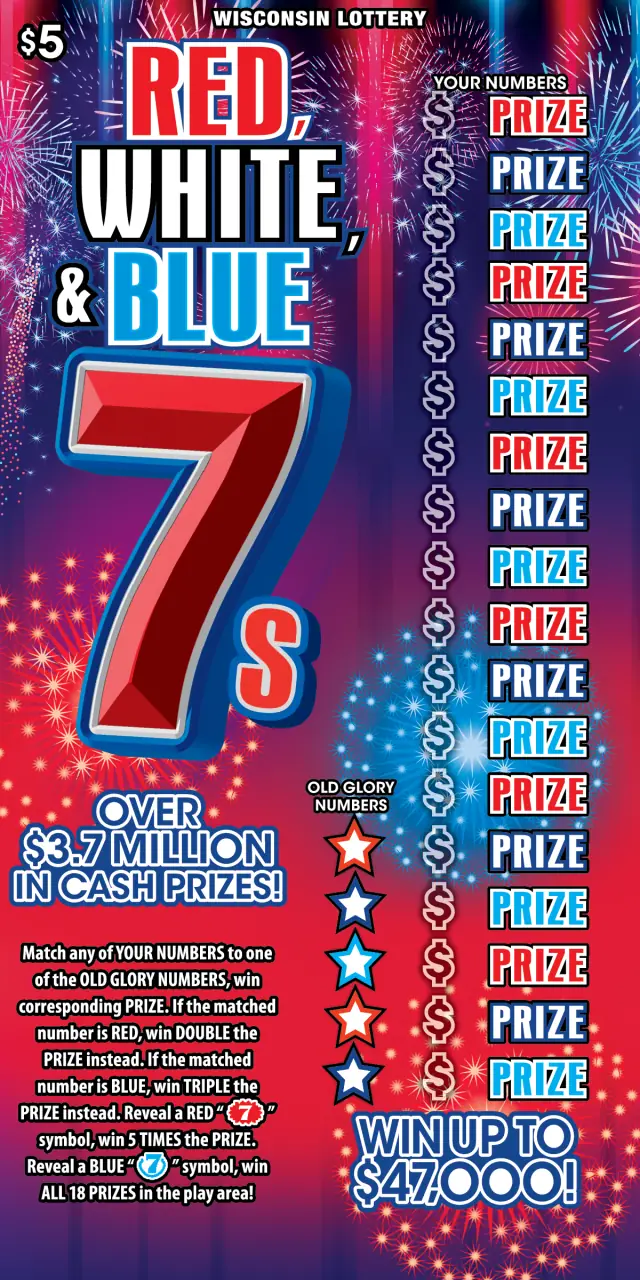 RED, WHITE, & BLUE 7S Wisconsin scratch game ticket