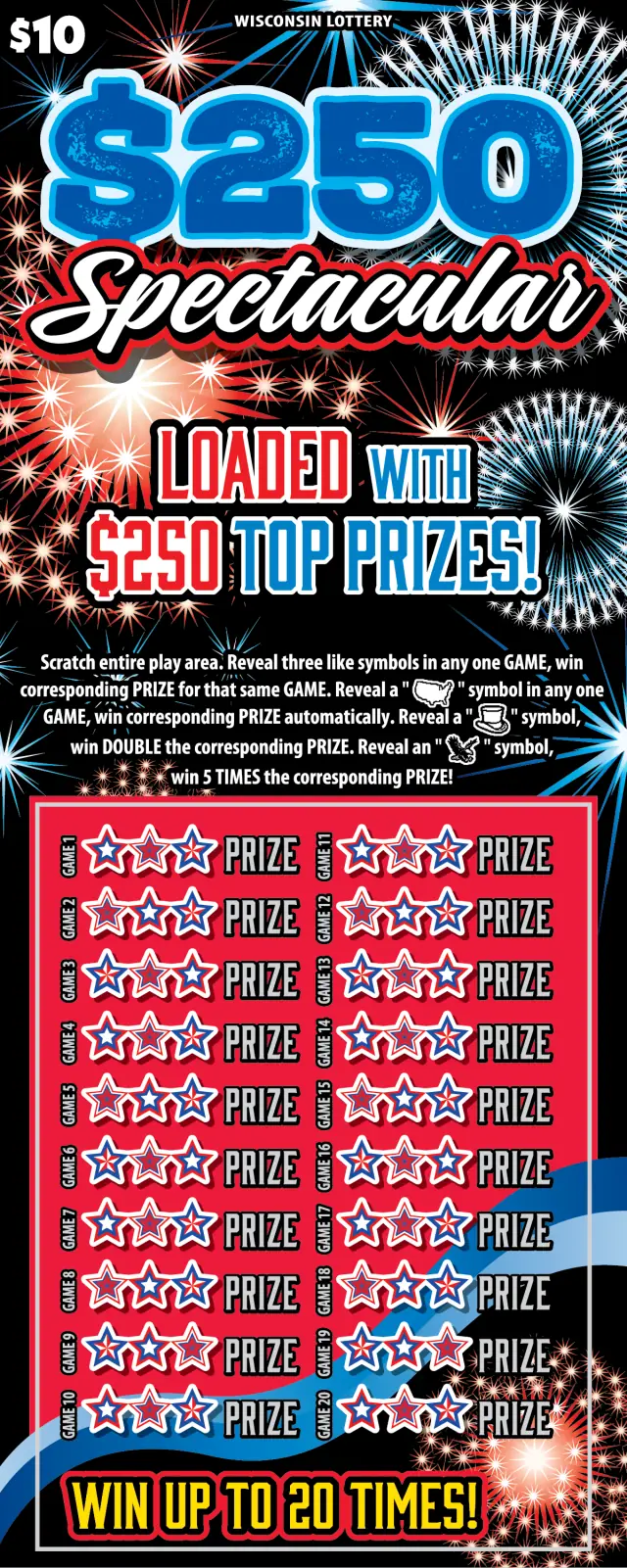 $250 SPECTACULAR Wisconsin scratch game ticket