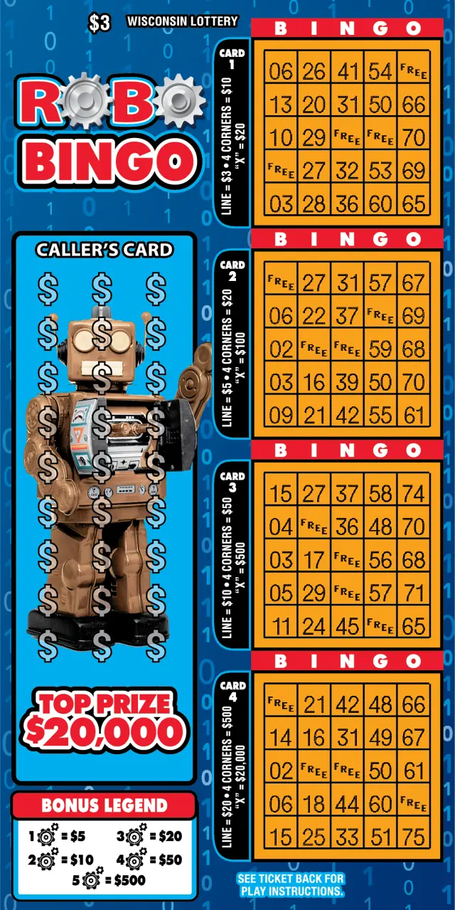 ROBO BINGO Wisconsin scratch game ticket