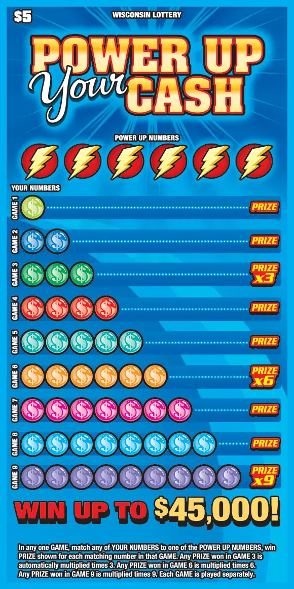 POWER UP YOUR CASH Wisconsin scratch game ticket