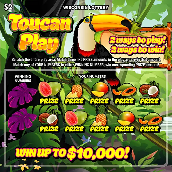 TOUCAN PLAY Wisconsin scratch game ticket