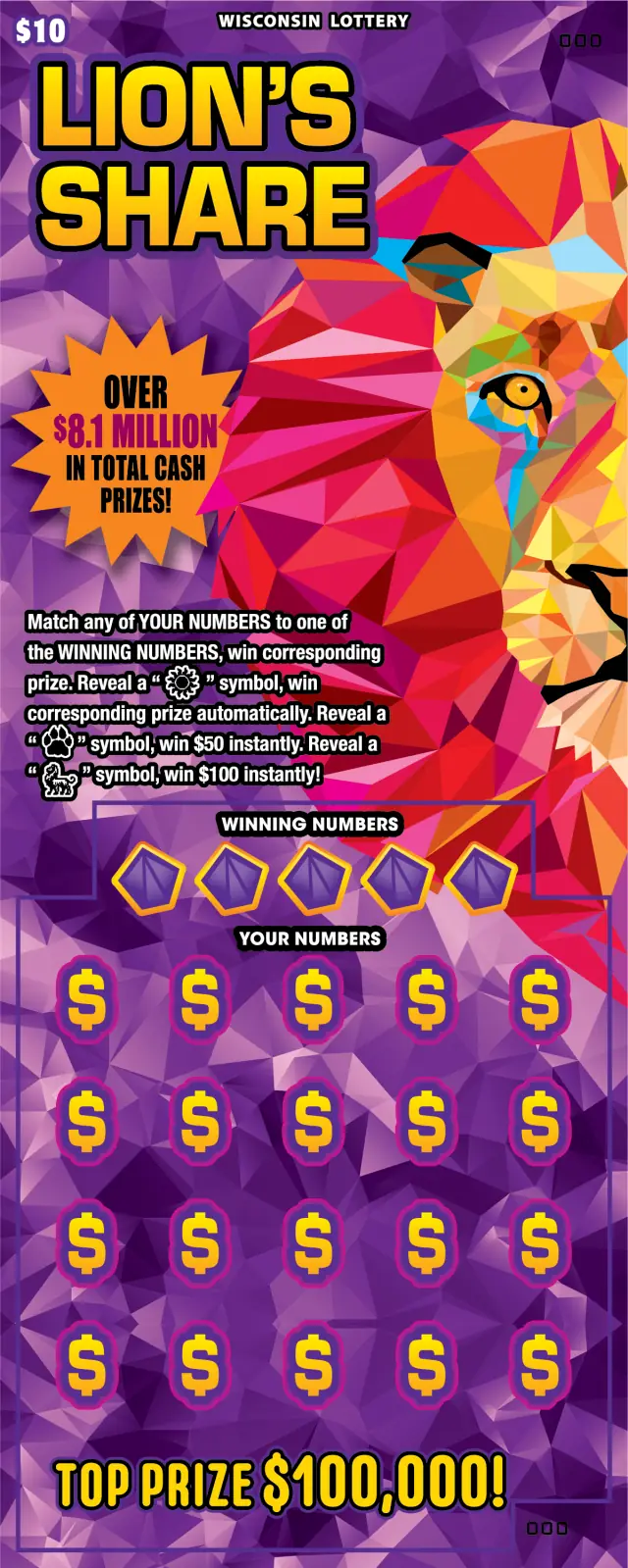 LIONS SHARE Wisconsin scratch game ticket