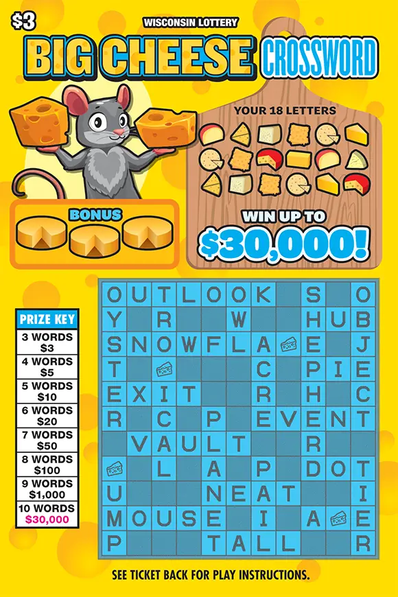 BIG CHEESE CROSSWORD Wisconsin scratch game ticket