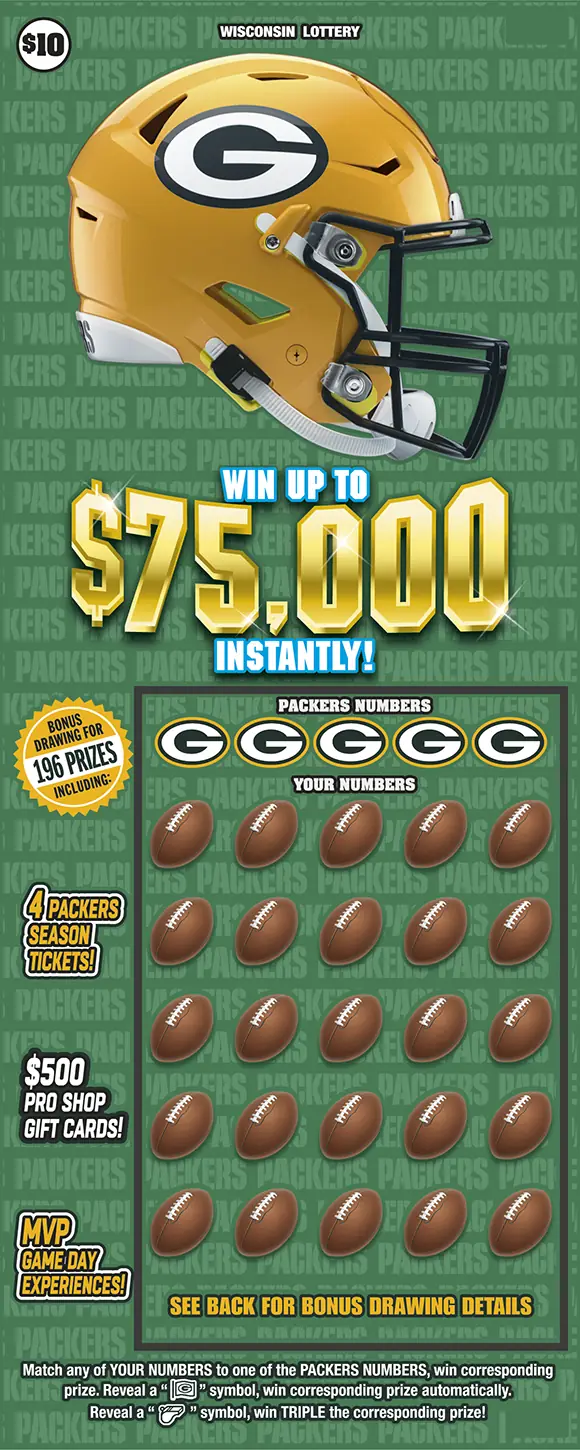 $10 PACKERS Wisconsin scratch game ticket