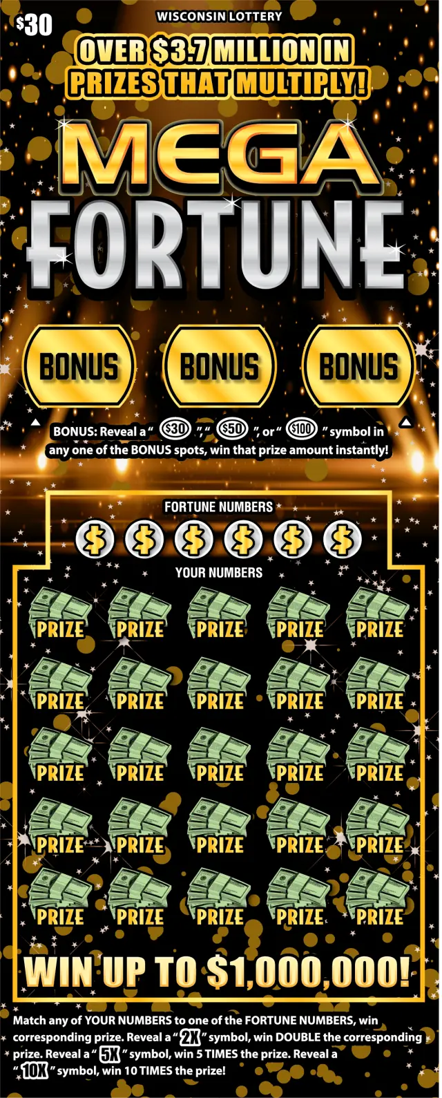 MEGA FORTUNE Wisconsin scratch game ticket