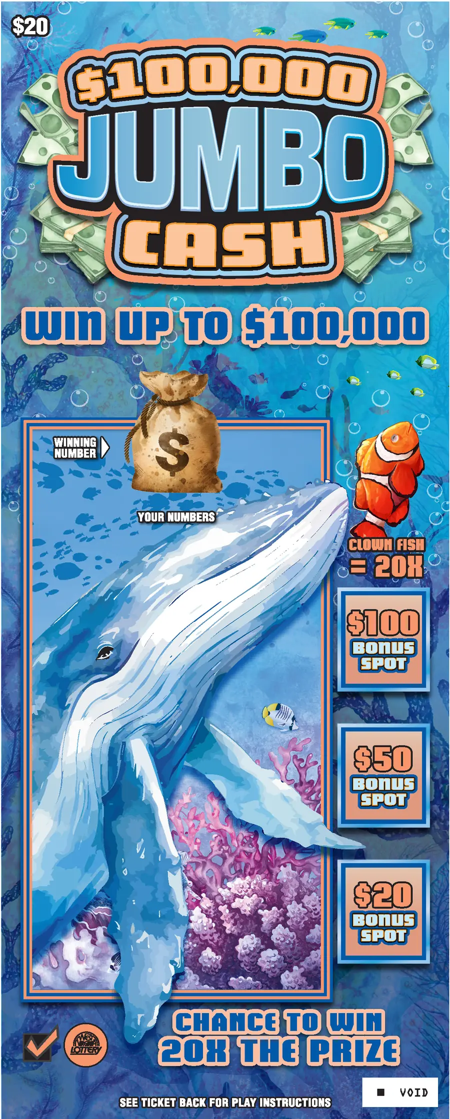 $100,000 JUMBO CASH West Virginia scratch-off ticket