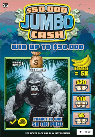 $50,000 JUMBO CASH West Virginia scratch-off ticket