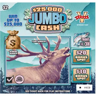 $25,000 JUMBO CASH West Virginia scratch-off ticket