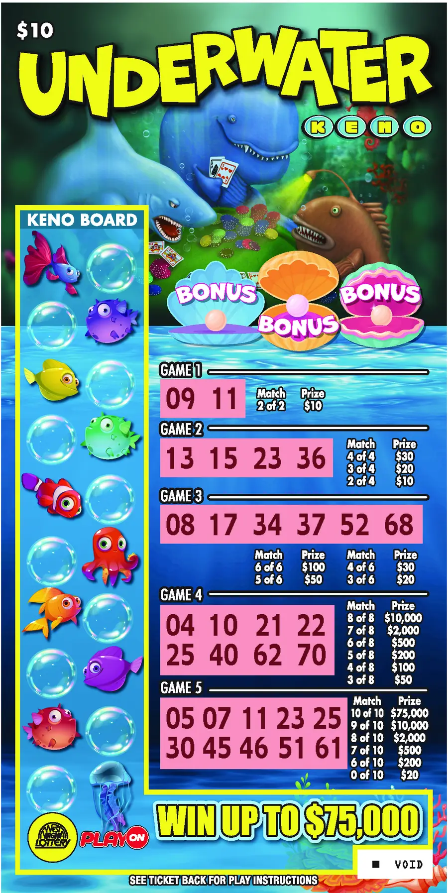 DRAGON BLAST - UNDERWATER KENO West Virginia scratch-off ticket