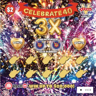 CELEBRATE 40 3X West Virginia scratch-off ticket