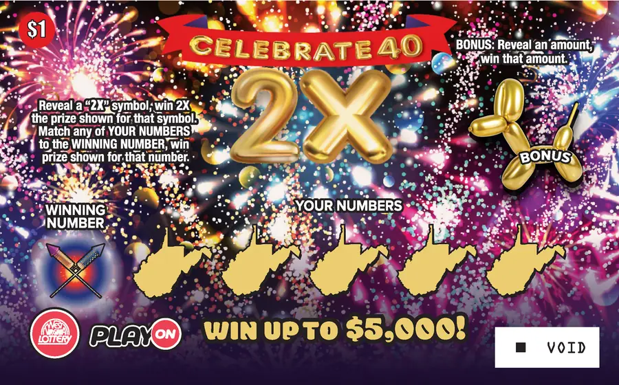 CELEBRATE 40 2X West Virginia scratch-off ticket