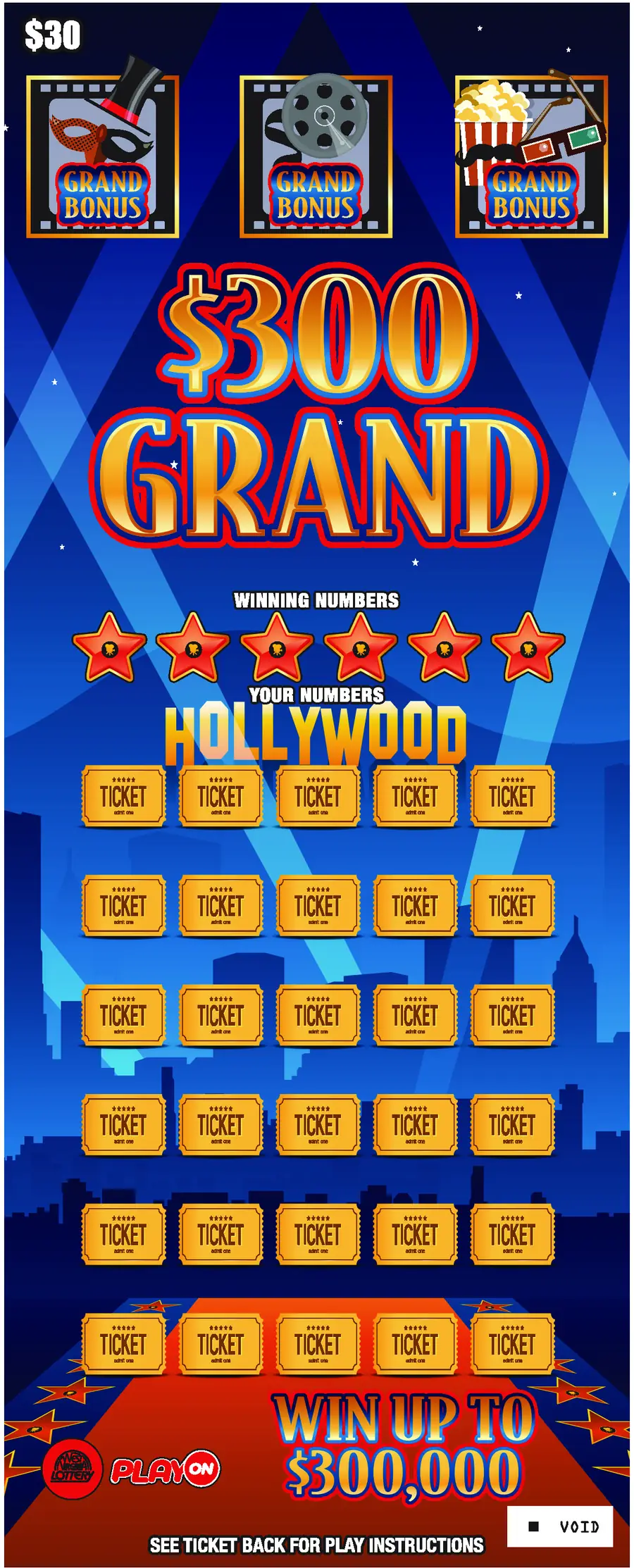 $300 GRAND West Virginia scratch-off ticket