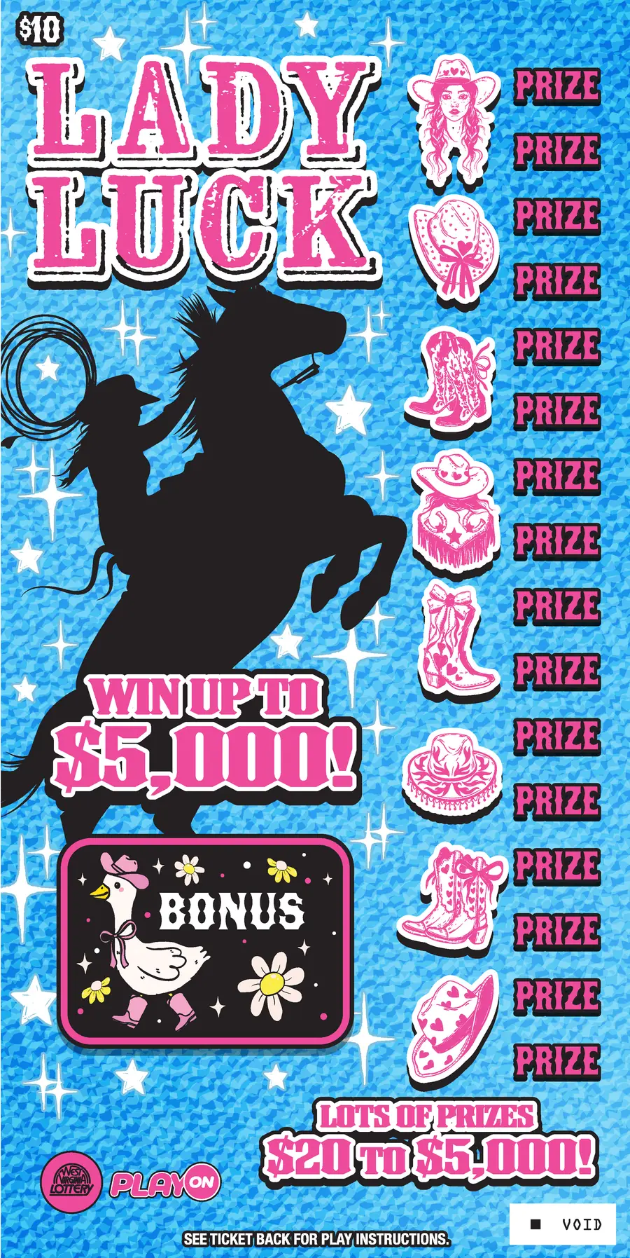 LADY LUCK West Virginia scratch-off ticket