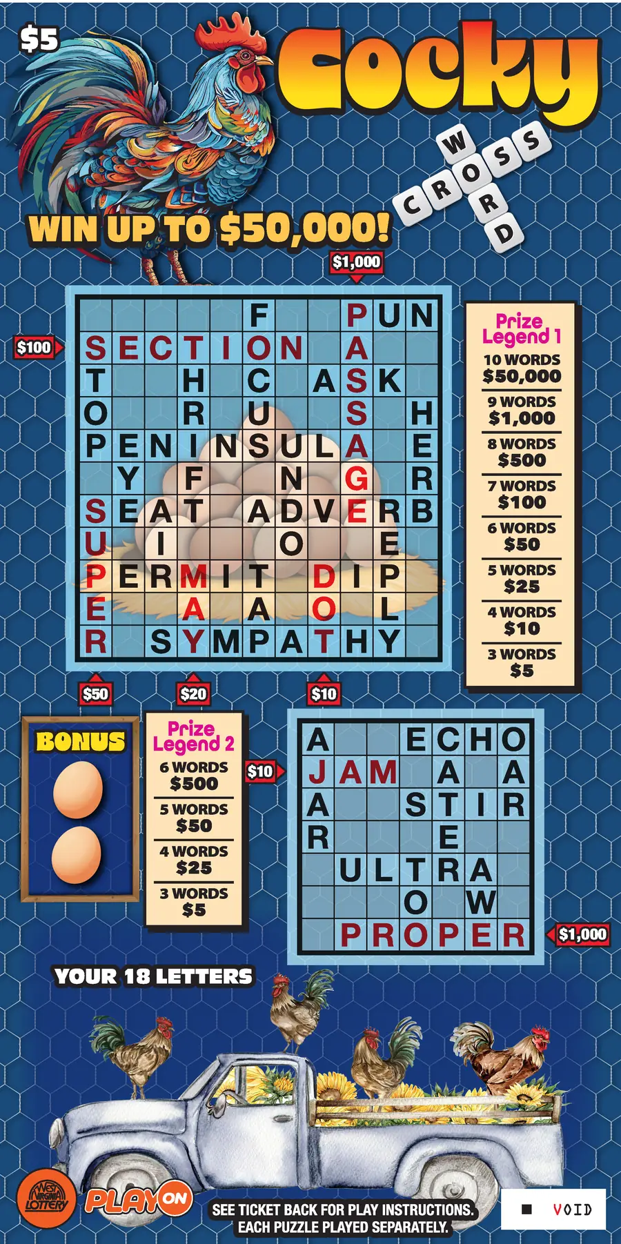 COCKY-ENCOUNTERS CROSSWORD West Virginia scratch-off ticket